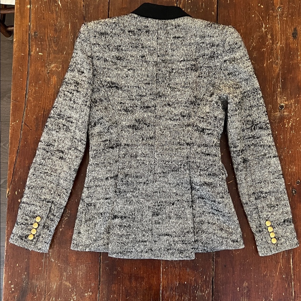 Smythe Contrast Collar Tweed Fitted Wool Blazer Grey and Black Sz 4 - Picture 4 of 11